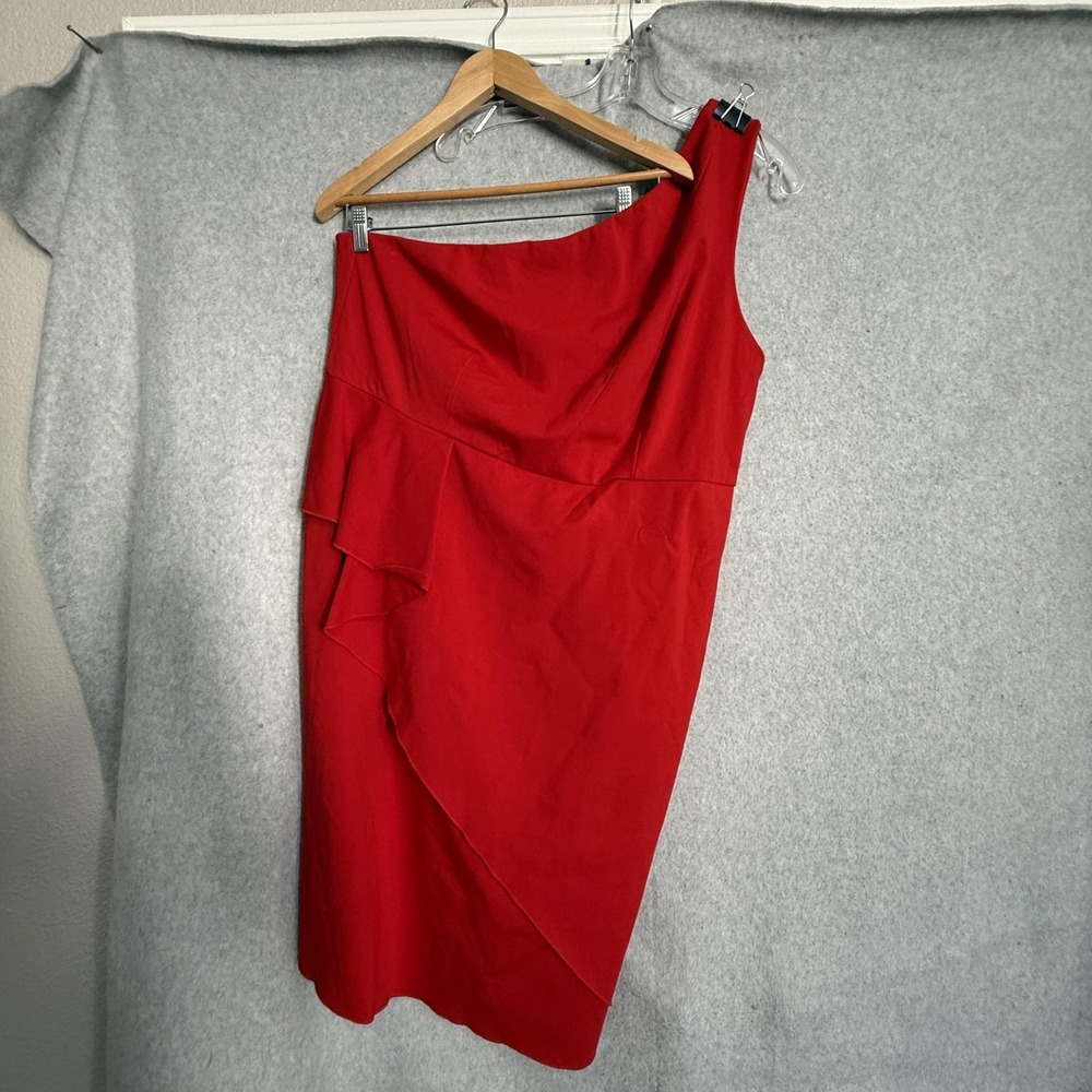 Jason Wu X Eloquii Dressβ Womens 22 Red One Shoulder Ruffle Sheath Midi Party
